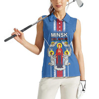 Personalized Belarus Women Sleeveless Polo Shirt Coat Of Arms Minsk Capital