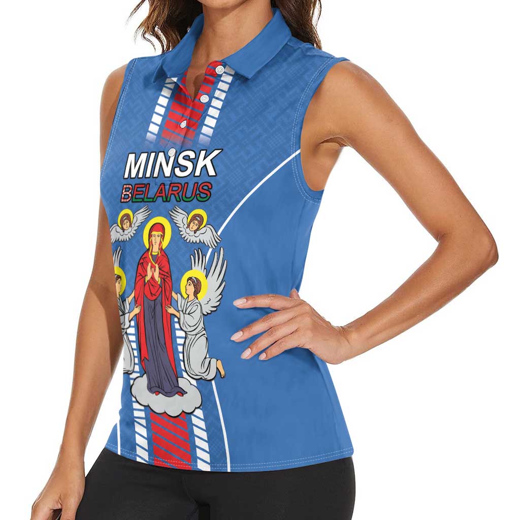 Personalized Belarus Women Sleeveless Polo Shirt Coat Of Arms Minsk Capital