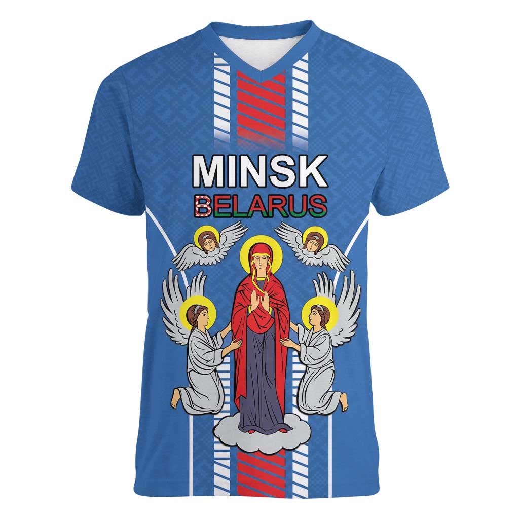 Personalized Belarus Women V-Neck T-Shirt Coat Of Arms Minsk Capital