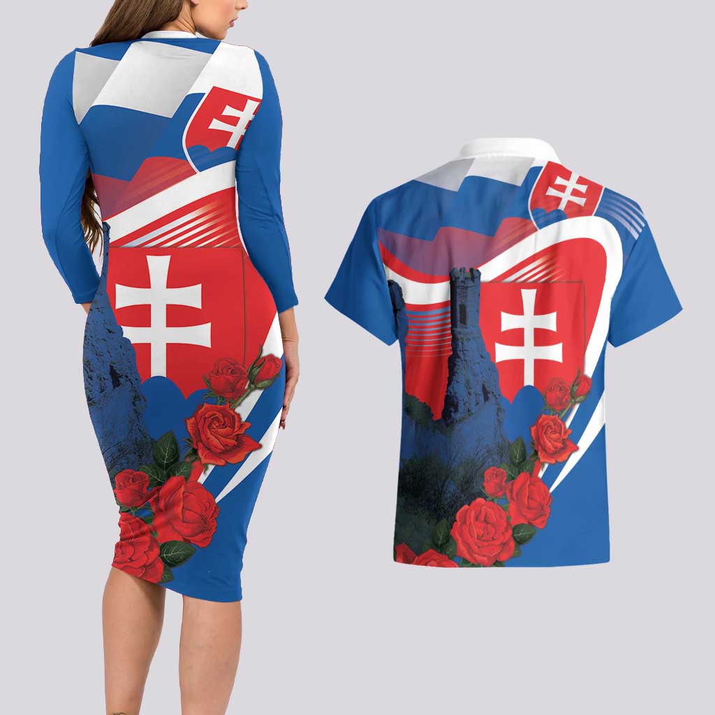 Slovakia Independence Day Couples Matching Long Sleeve Bodycon Dress and Hawaiian Shirt Devín Castle Nad Tatrou sa blyska