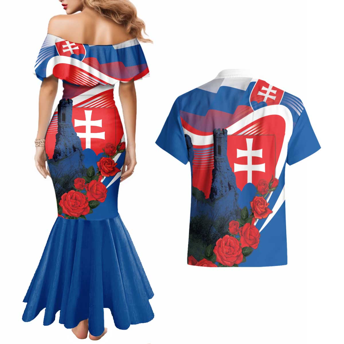 Slovakia Independence Day Couples Matching Mermaid Dress and Hawaiian Shirt Devín Castle Nad Tatrou sa blyska