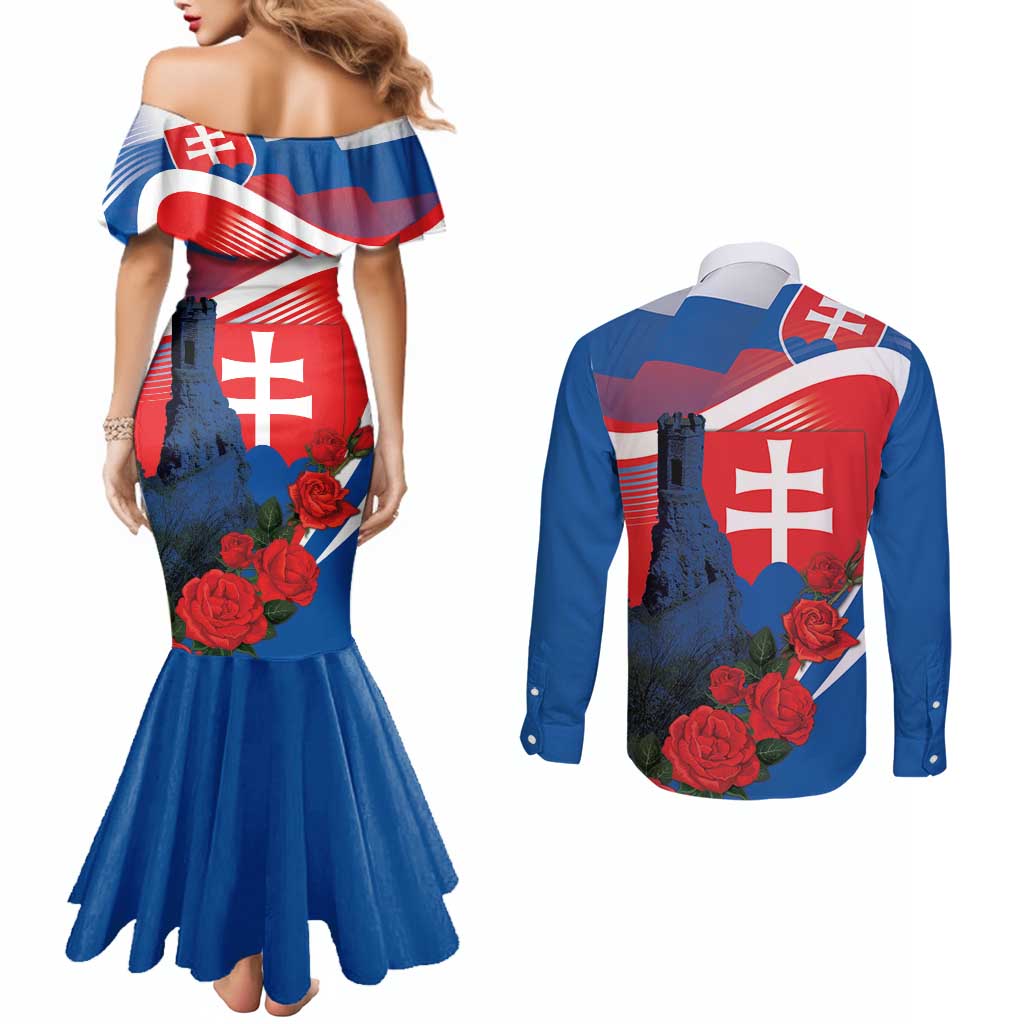 Slovakia Independence Day Couples Matching Mermaid Dress and Long Sleeve Button Shirt Devín Castle Nad Tatrou sa blyska