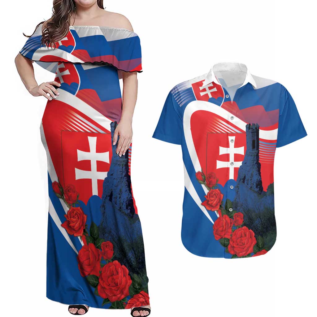 Slovakia Independence Day Couples Matching Off Shoulder Maxi Dress and Hawaiian Shirt Devín Castle Nad Tatrou sa blyska