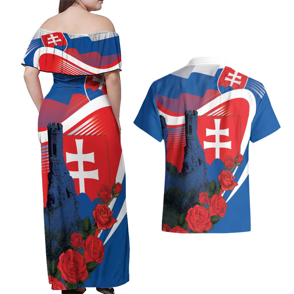 Slovakia Independence Day Couples Matching Off Shoulder Maxi Dress and Hawaiian Shirt Devín Castle Nad Tatrou sa blyska