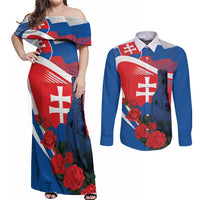 Slovakia Independence Day Couples Matching Off Shoulder Maxi Dress and Long Sleeve Button Shirt Devín Castle Nad Tatrou sa blyska
