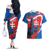 Slovakia Independence Day Couples Matching Off The Shoulder Long Sleeve Dress and Hawaiian Shirt Devín Castle Nad Tatrou sa blyska