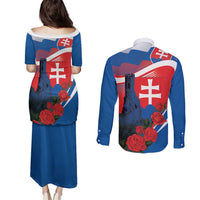 Slovakia Independence Day Couples Matching Puletasi and Long Sleeve Button Shirt Devín Castle Nad Tatrou sa blyska