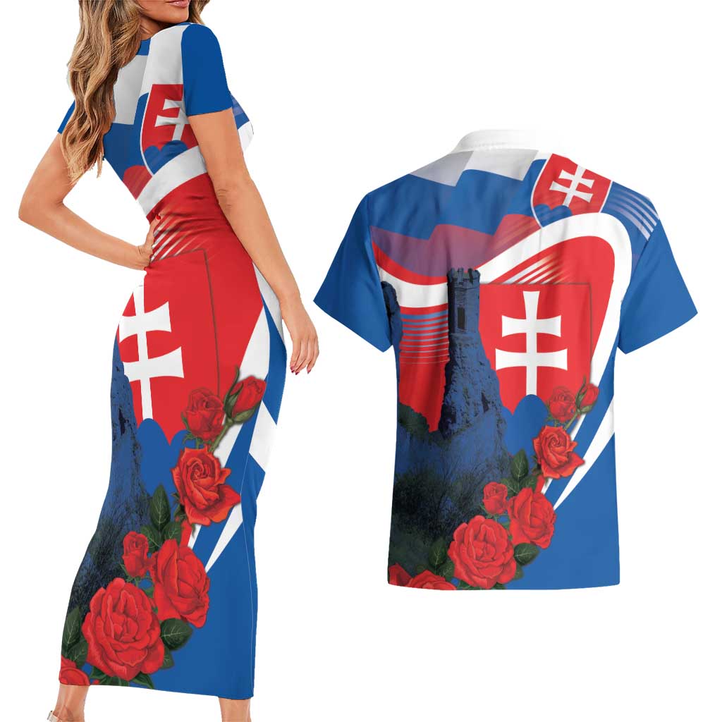 Slovakia Independence Day Couples Matching Short Sleeve Bodycon Dress and Hawaiian Shirt Devín Castle Nad Tatrou sa blyska