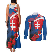 Slovakia Independence Day Couples Matching Tank Maxi Dress and Long Sleeve Button Shirt Devín Castle Nad Tatrou sa blyska