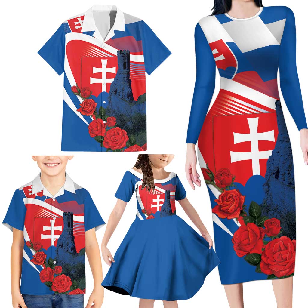Slovakia Independence Day Family Matching Long Sleeve Bodycon Dress and Hawaiian Shirt Devín Castle Nad Tatrou sa blyska