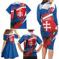 Slovakia Independence Day Family Matching Long Sleeve Bodycon Dress and Hawaiian Shirt Devín Castle Nad Tatrou sa blyska