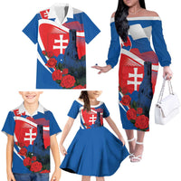 Slovakia Independence Day Family Matching Off The Shoulder Long Sleeve Dress and Hawaiian Shirt Devín Castle Nad Tatrou sa blyska