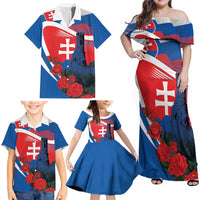 Slovakia Independence Day Family Matching Off Shoulder Maxi Dress and Hawaiian Shirt Devín Castle Nad Tatrou sa blyska