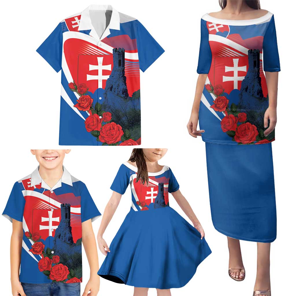Slovakia Independence Day Family Matching Puletasi and Hawaiian Shirt Devín Castle Nad Tatrou sa blyska