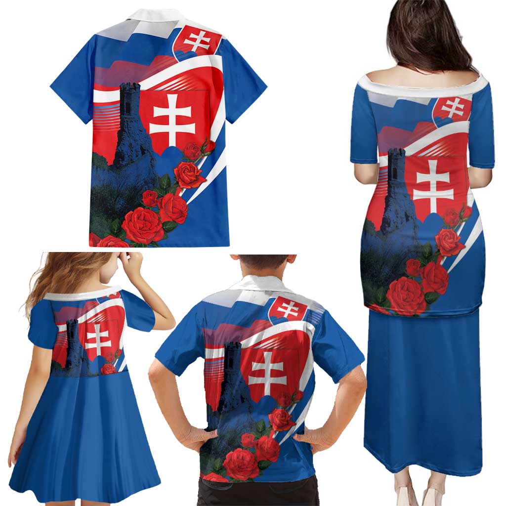 Slovakia Independence Day Family Matching Puletasi and Hawaiian Shirt Devín Castle Nad Tatrou sa blyska