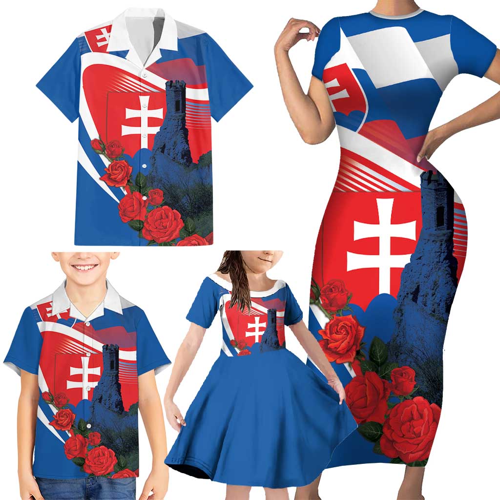 Slovakia Independence Day Family Matching Short Sleeve Bodycon Dress and Hawaiian Shirt Devín Castle Nad Tatrou sa blyska
