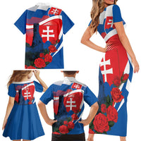 Slovakia Independence Day Family Matching Short Sleeve Bodycon Dress and Hawaiian Shirt Devín Castle Nad Tatrou sa blyska