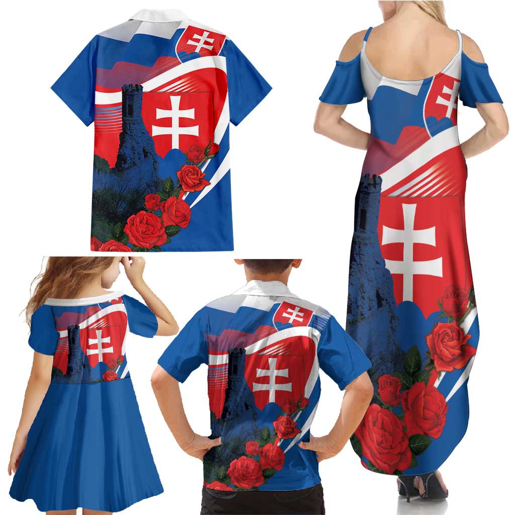Slovakia Independence Day Family Matching Summer Maxi Dress and Hawaiian Shirt Devín Castle Nad Tatrou sa blyska