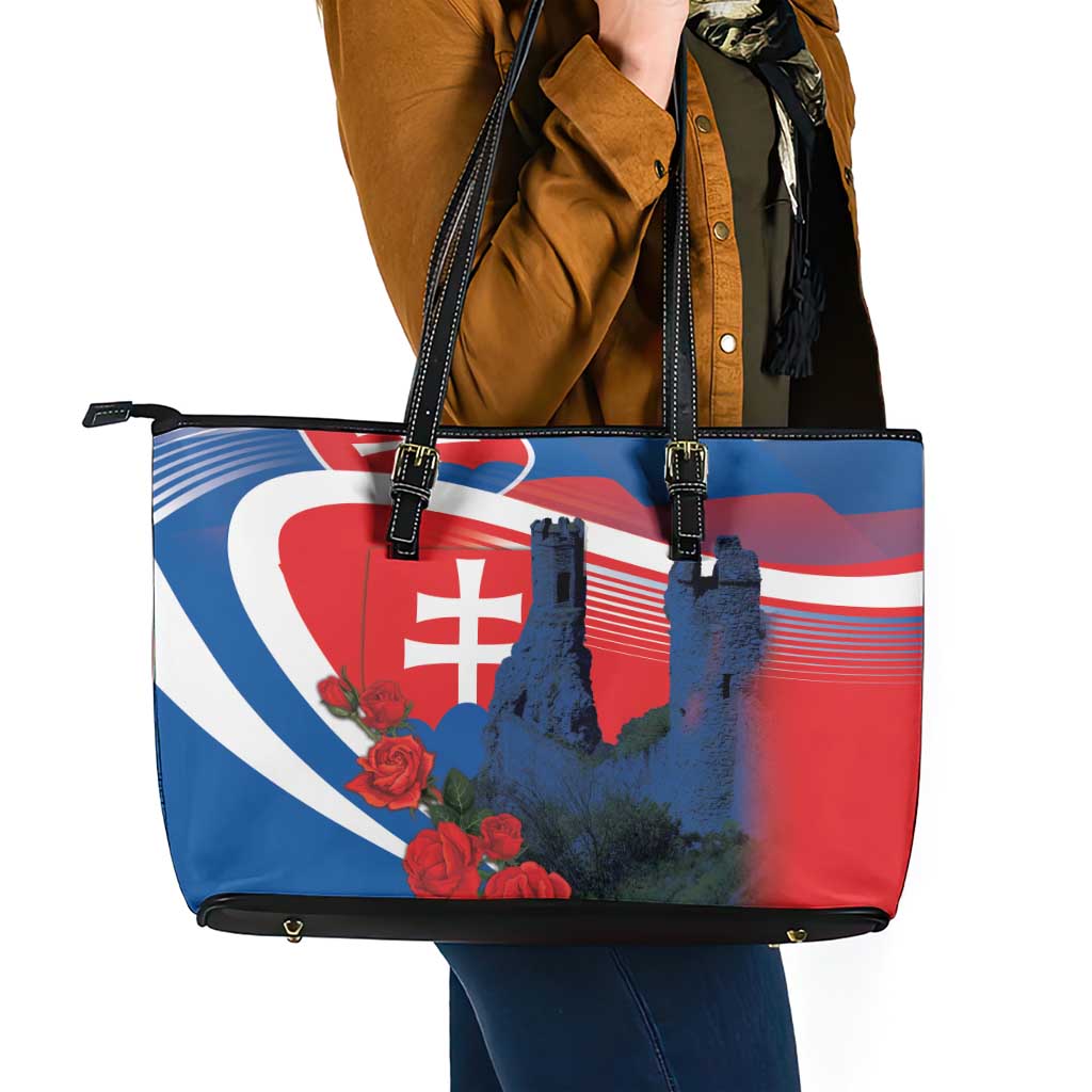 Slovakia Independence Day Leather Tote Bag Devín Castle Nad Tatrou sa blyska