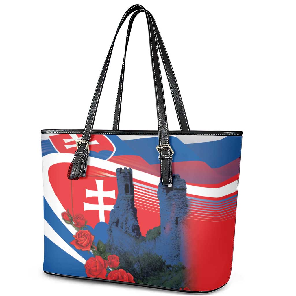 Slovakia Independence Day Leather Tote Bag Devín Castle Nad Tatrou sa blyska