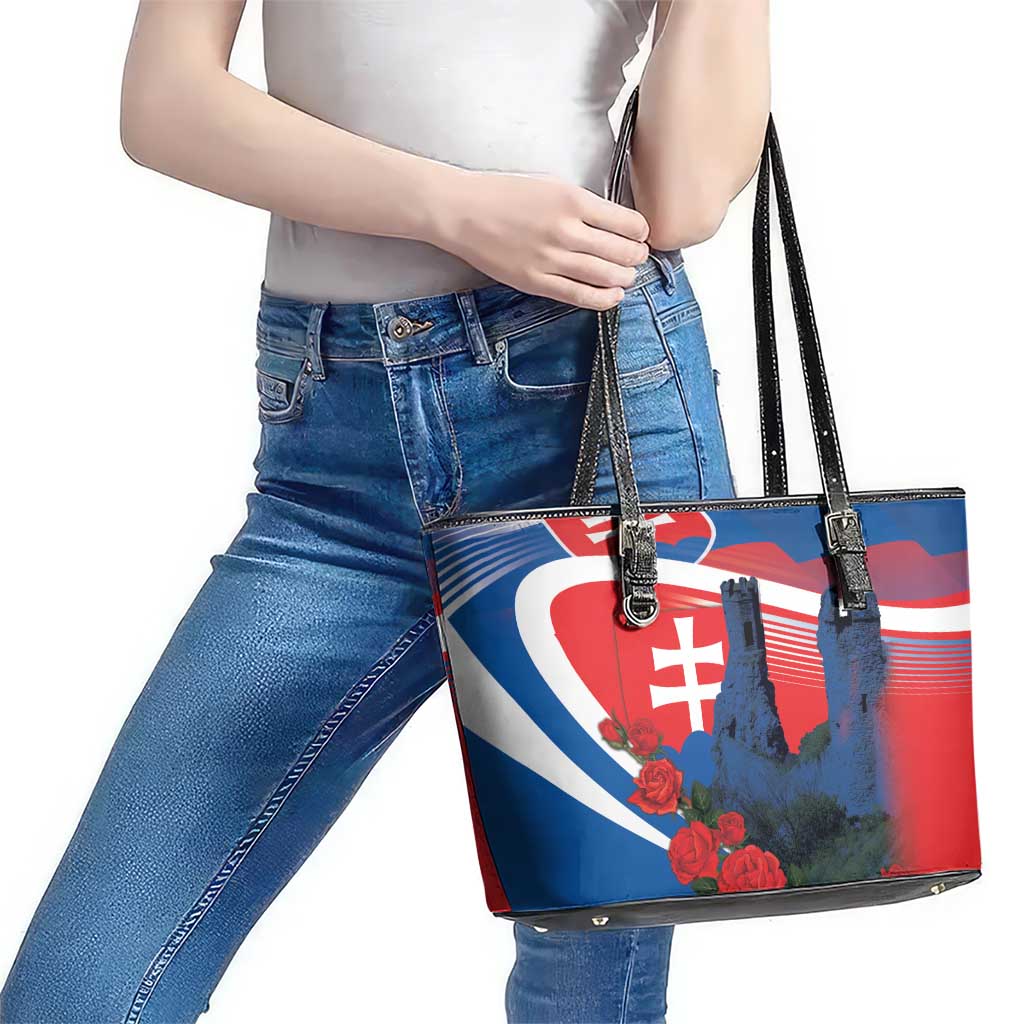 Slovakia Independence Day Leather Tote Bag Devín Castle Nad Tatrou sa blyska