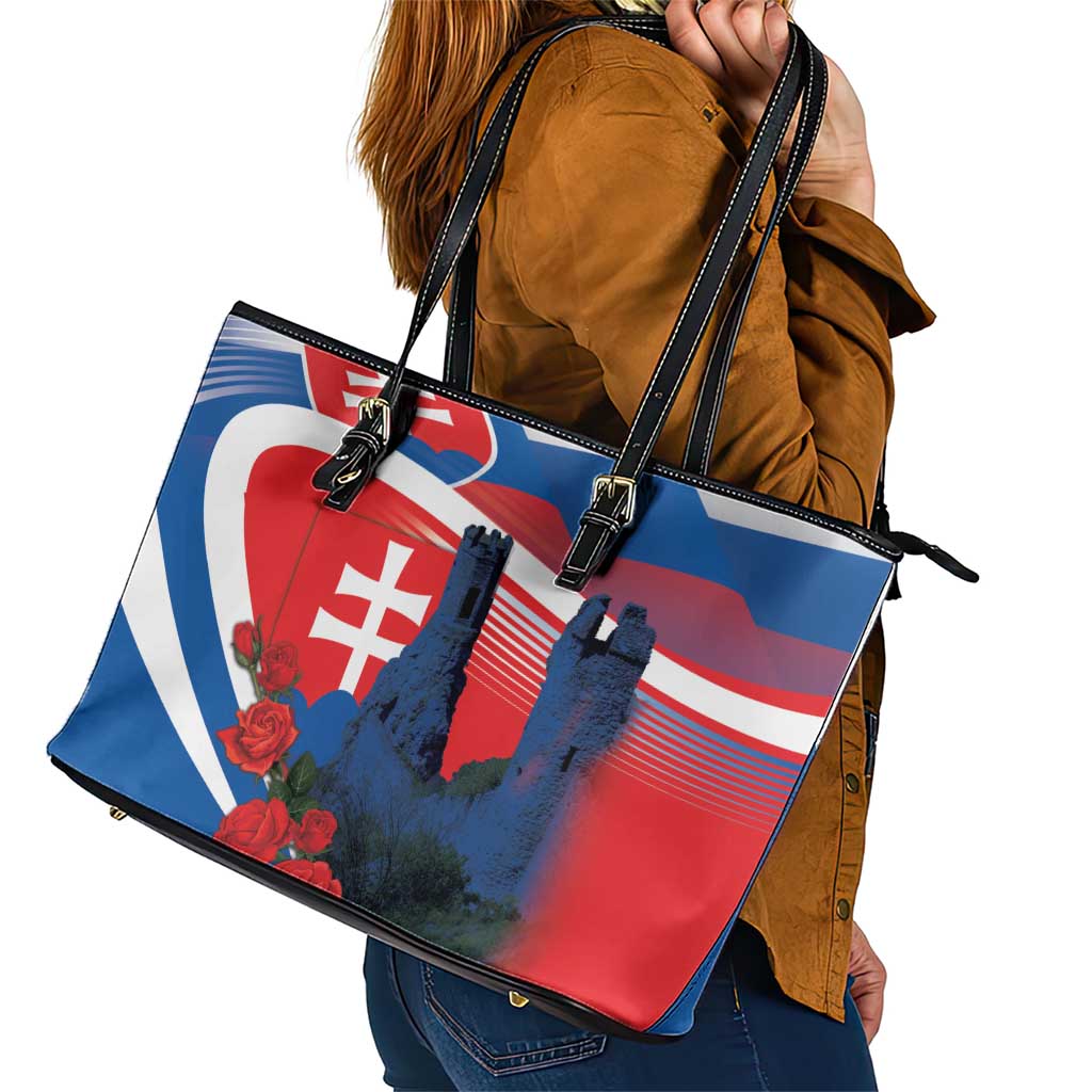 Slovakia Independence Day Leather Tote Bag Devín Castle Nad Tatrou sa blyska