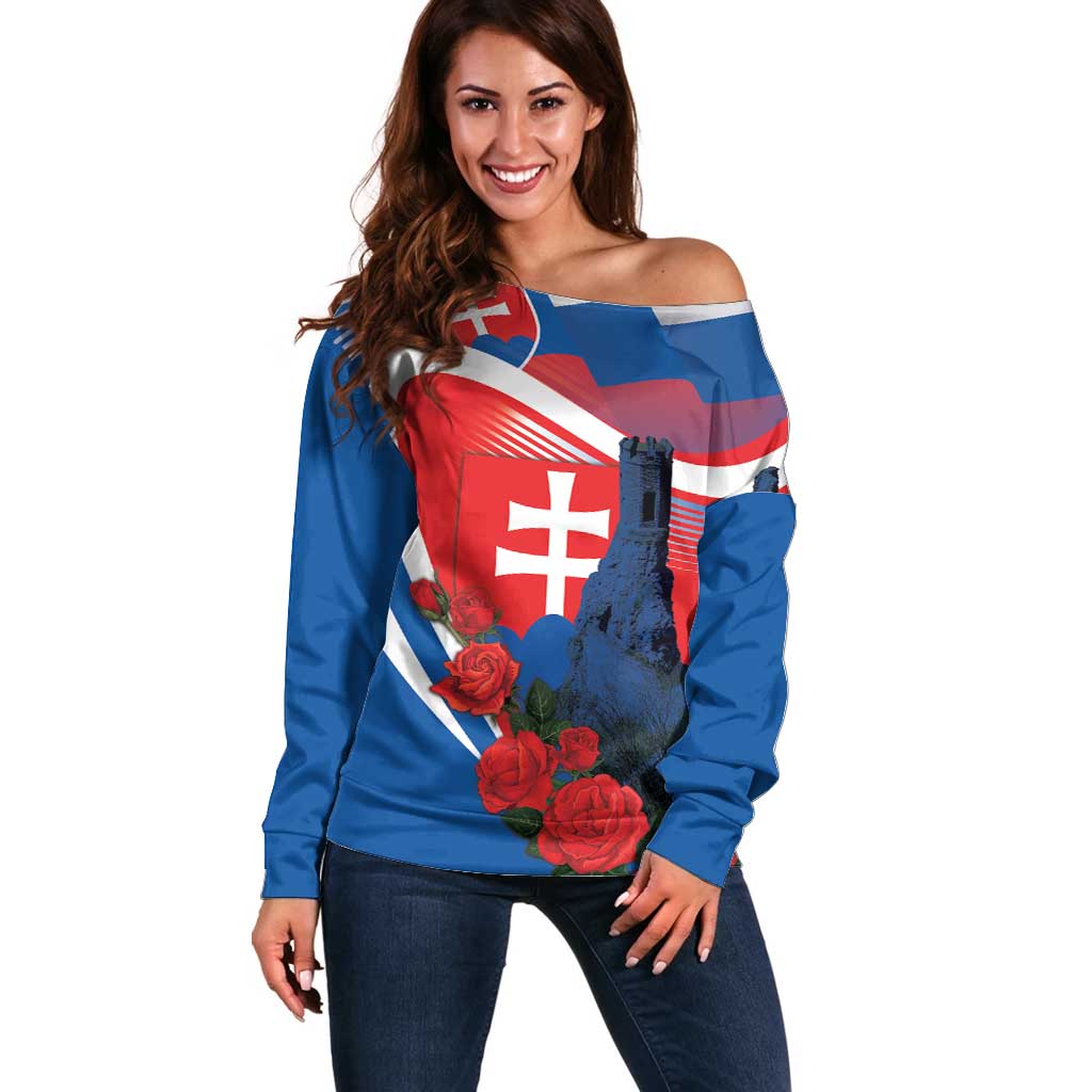 Slovakia Independence Day Off Shoulder Sweater Devín Castle Nad Tatrou sa blyska