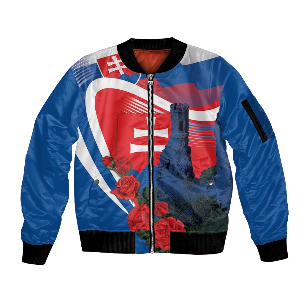 Slovakia Independence Day Sleeve Zip Bomber Jacket Devín Castle Nad Tatrou sa blyska