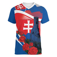 Slovakia Independence Day Women V-Neck T-Shirt Devín Castle Nad Tatrou sa blyska