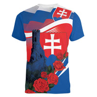 Slovakia Independence Day Women V-Neck T-Shirt Devín Castle Nad Tatrou sa blyska