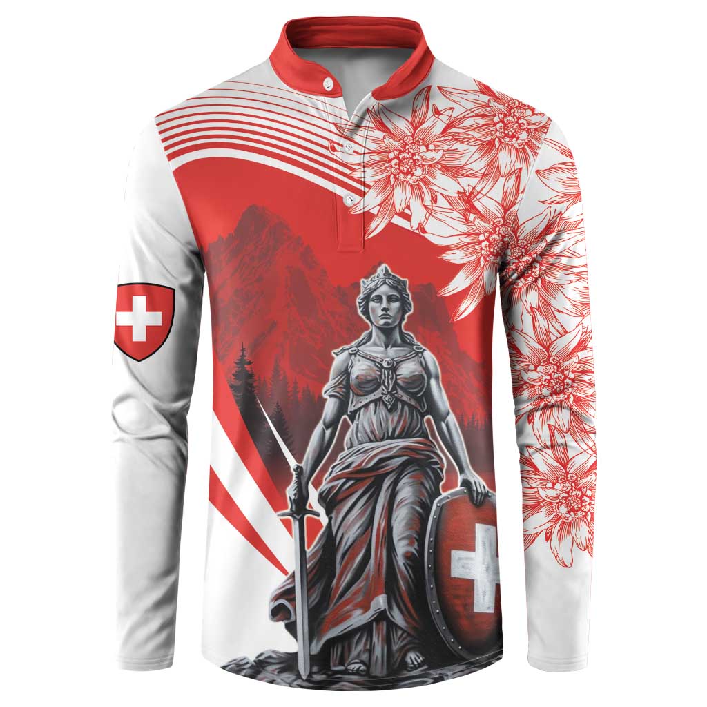 Switzerland Swiss National Day Button Sweatshirt Helvetia Matterhorn