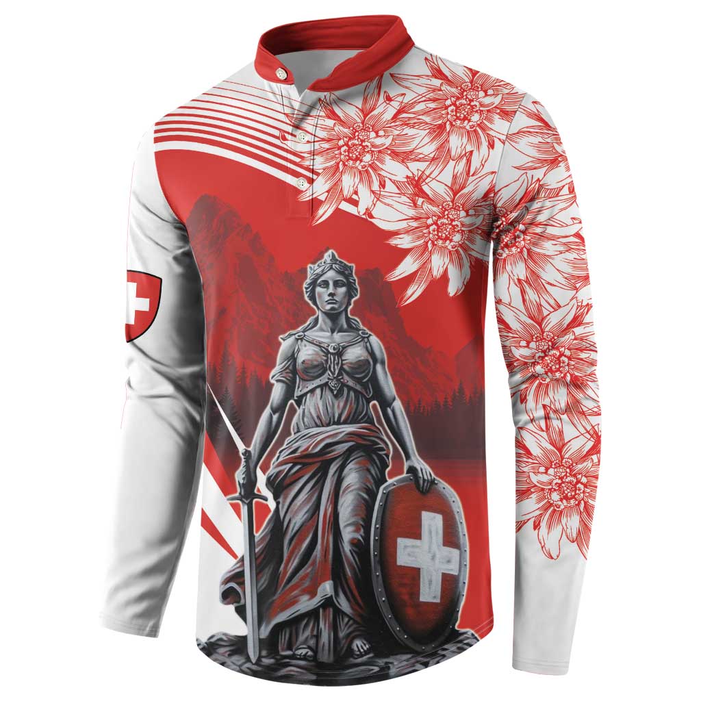 Switzerland Swiss National Day Button Sweatshirt Helvetia Matterhorn