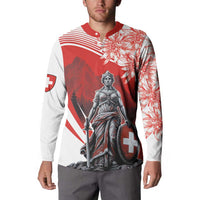 Switzerland Swiss National Day Button Sweatshirt Helvetia Matterhorn