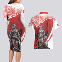 Switzerland Swiss National Day Couples Matching Long Sleeve Bodycon Dress and Hawaiian Shirt Helvetia Matterhorn