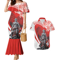 Switzerland Swiss National Day Couples Matching Mermaid Dress and Hawaiian Shirt Helvetia Matterhorn