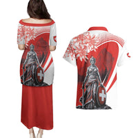 Switzerland Swiss National Day Couples Matching Puletasi and Hawaiian Shirt Helvetia Matterhorn