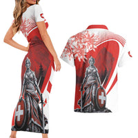 Switzerland Swiss National Day Couples Matching Short Sleeve Bodycon Dress and Hawaiian Shirt Helvetia Matterhorn
