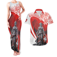 Switzerland Swiss National Day Couples Matching Tank Maxi Dress and Hawaiian Shirt Helvetia Matterhorn
