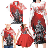 Switzerland Swiss National Day Family Matching Long Sleeve Bodycon Dress and Hawaiian Shirt Helvetia Matterhorn