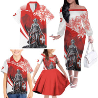 Switzerland Swiss National Day Family Matching Off The Shoulder Long Sleeve Dress and Hawaiian Shirt Helvetia Matterhorn