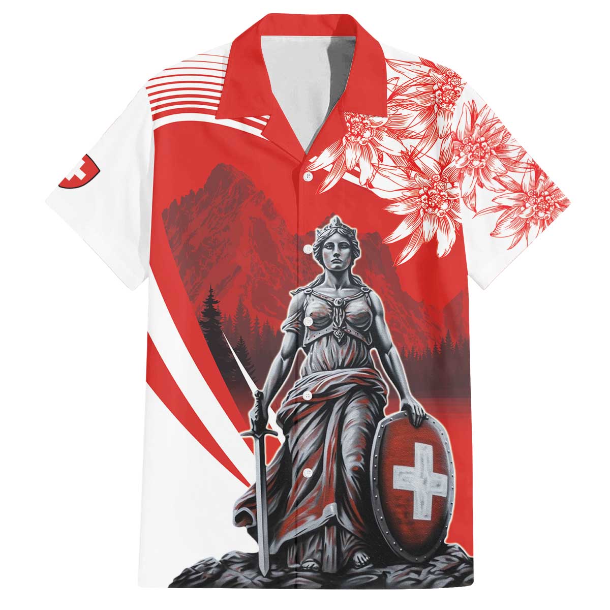 Switzerland Swiss National Day Family Matching Off The Shoulder Long Sleeve Dress and Hawaiian Shirt Helvetia Matterhorn
