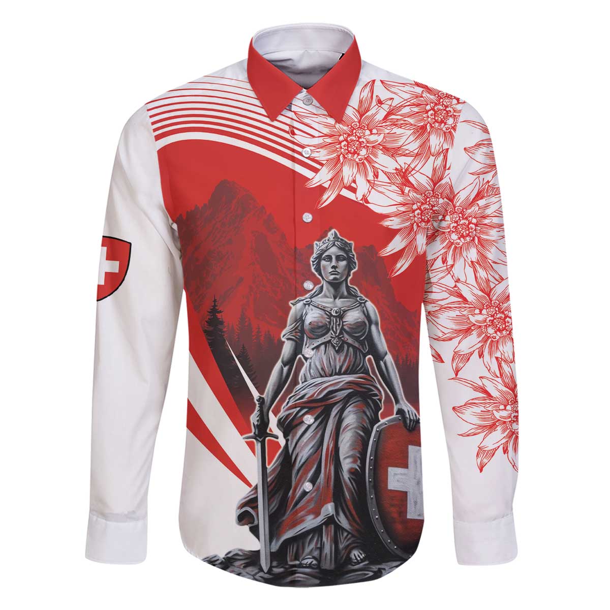 Switzerland Swiss National Day Family Matching Off The Shoulder Long Sleeve Dress and Hawaiian Shirt Helvetia Matterhorn