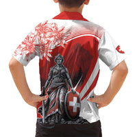 Switzerland Swiss National Day Family Matching Off Shoulder Maxi Dress and Hawaiian Shirt Helvetia Matterhorn