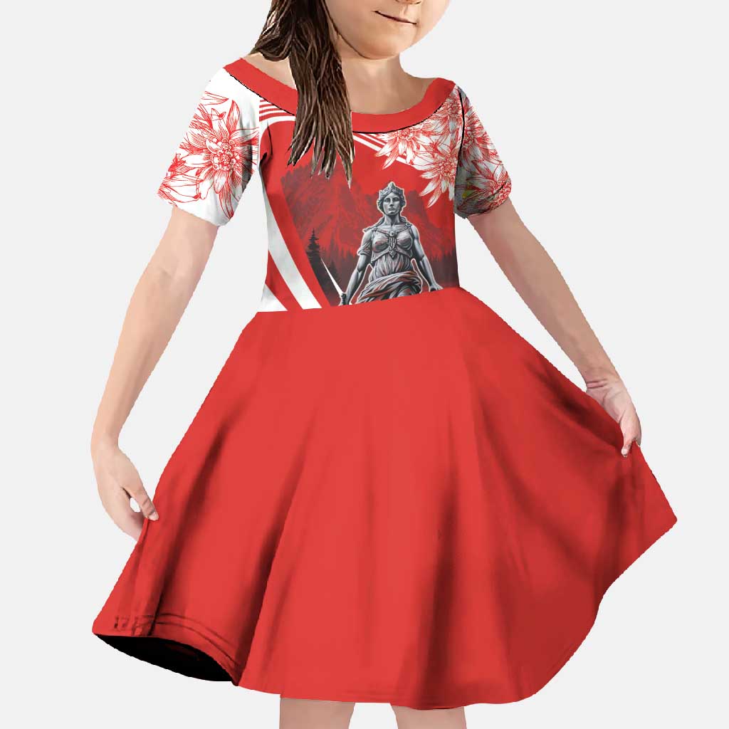 Switzerland Swiss National Day Family Matching Off Shoulder Maxi Dress and Hawaiian Shirt Helvetia Matterhorn