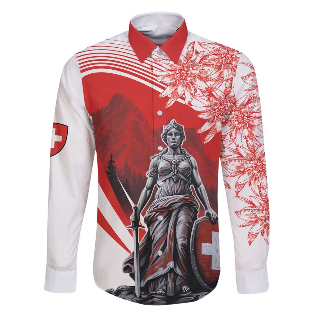 Switzerland Swiss National Day Family Matching Off Shoulder Maxi Dress and Hawaiian Shirt Helvetia Matterhorn