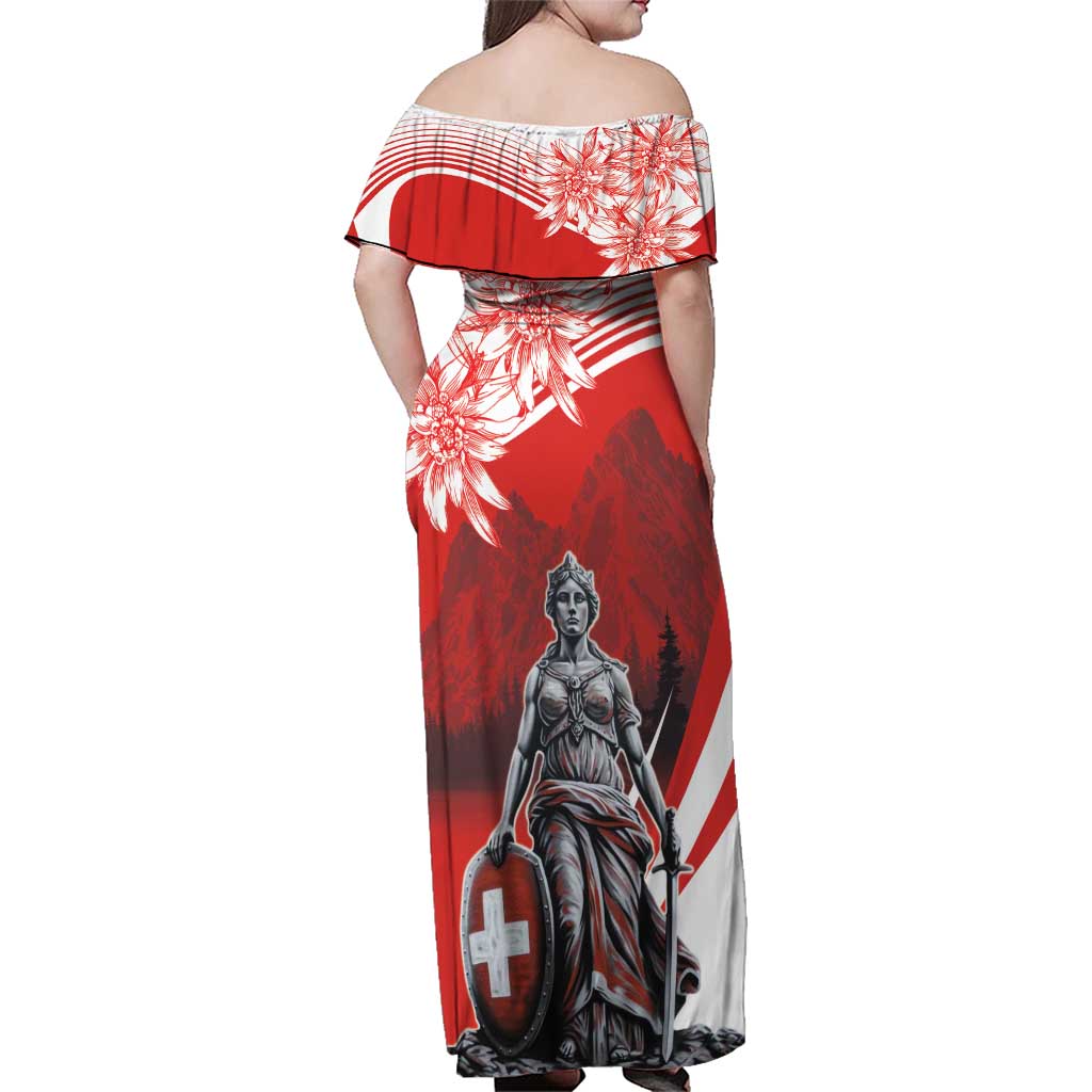 Switzerland Swiss National Day Family Matching Off Shoulder Maxi Dress and Hawaiian Shirt Helvetia Matterhorn