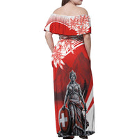 Switzerland Swiss National Day Family Matching Off Shoulder Maxi Dress and Hawaiian Shirt Helvetia Matterhorn