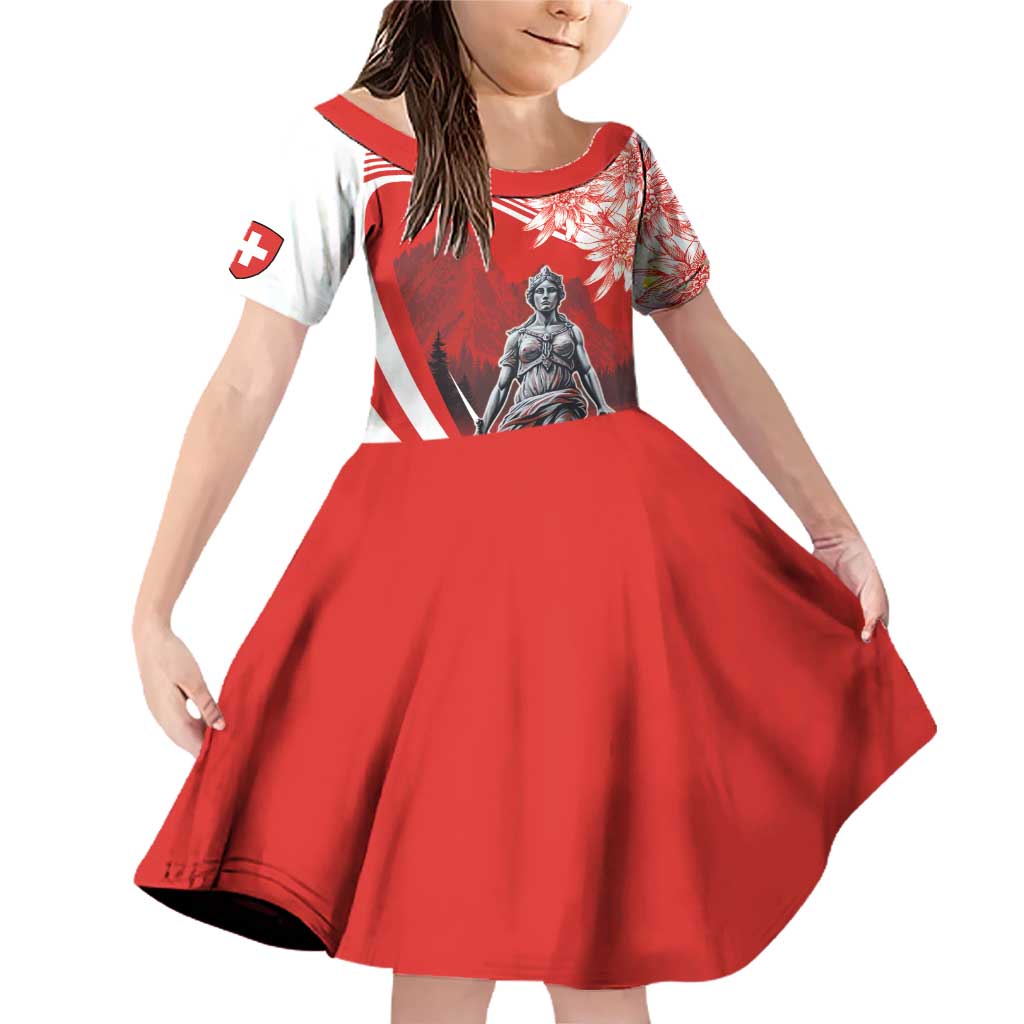 Switzerland Swiss National Day Family Matching Off Shoulder Short Dress and Hawaiian Shirt Helvetia Matterhorn