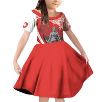 Switzerland Swiss National Day Family Matching Off Shoulder Short Dress and Hawaiian Shirt Helvetia Matterhorn