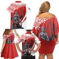 Switzerland Swiss National Day Family Matching Off Shoulder Short Dress and Hawaiian Shirt Helvetia Matterhorn